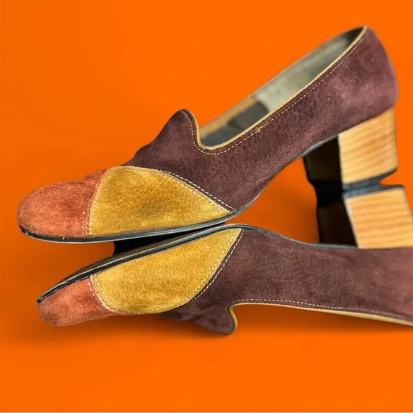 Beautiful vintage suede patchwork groovy MCM colored heels - Picture 3 of 8